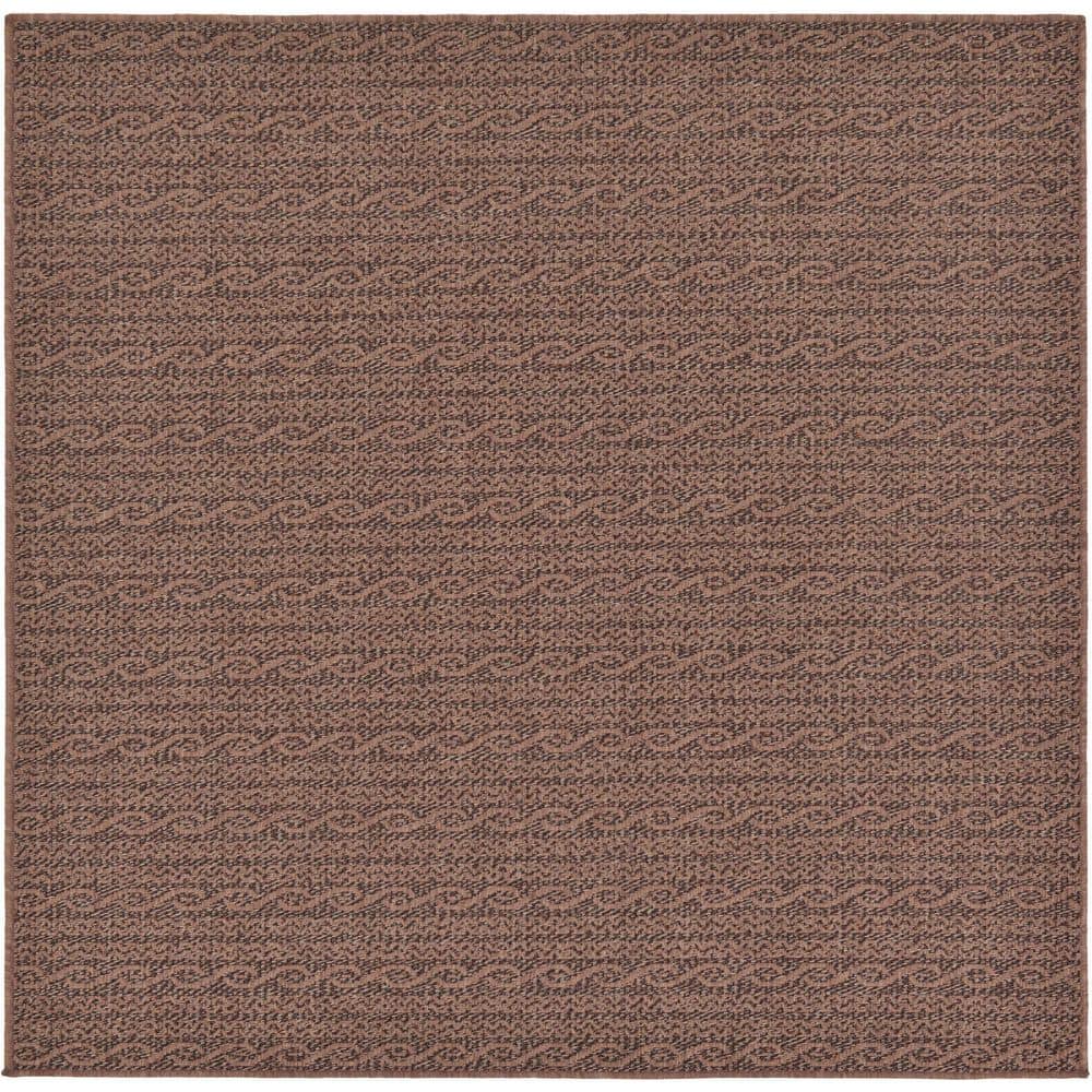 Easy-Care 6'x6' Square Brown Stripe Outdoor Rug