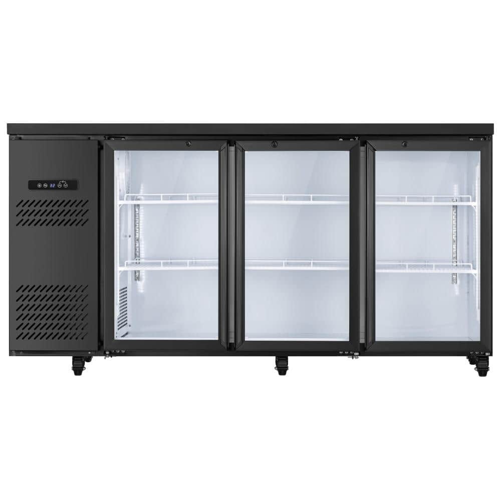 70.9 in. W 19.6 cu. ft. Commercial 2-Glass Door Back Bar Cooler Refrigerator with LED Lighting in Black