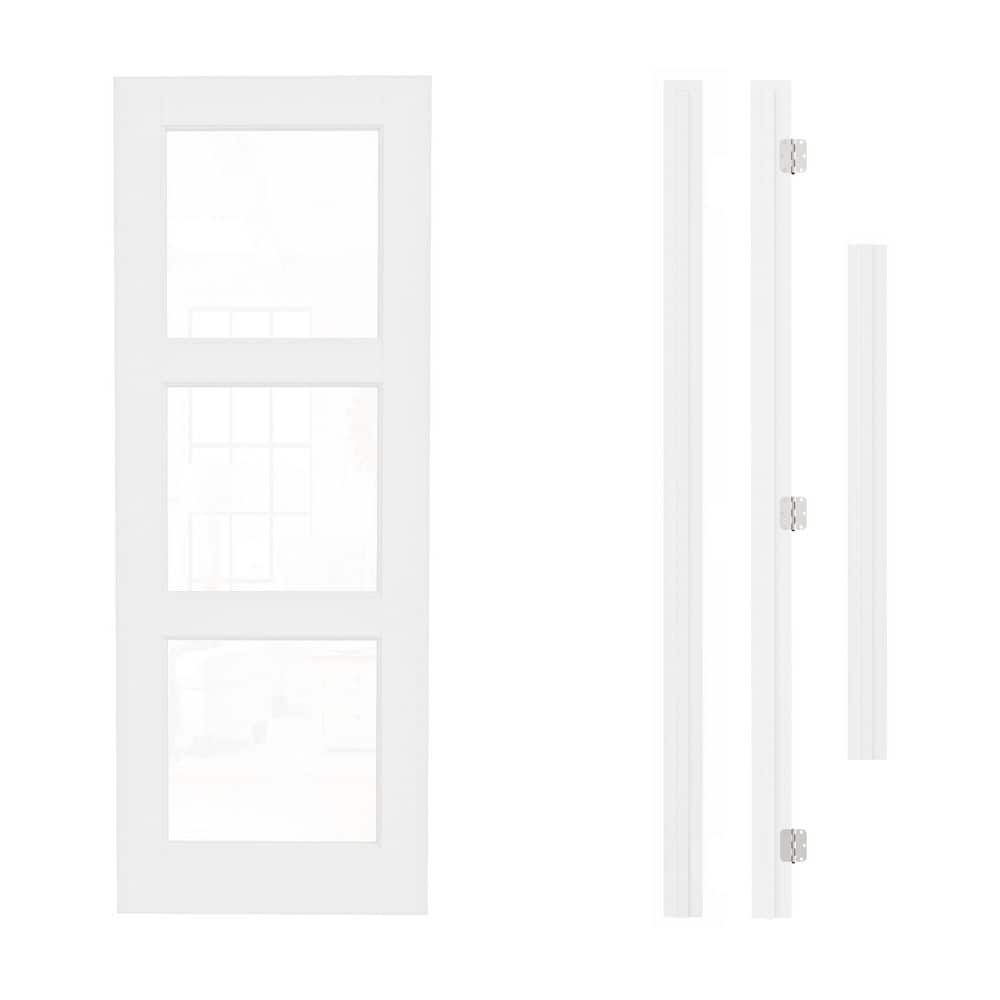 30 in. x 80 in. Right Hand 3-Lite Clear Glass White Solid Core Glass Single Prehung Interior Door+ Quick Assembel Jamb price history on PriceWatchPro