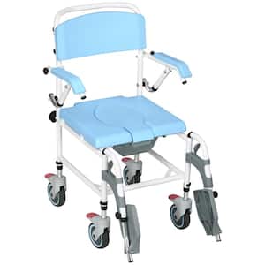Accessibility Commode Wheelchair, Rolling Shower Wheelchair with 4 Castor Wheels, 17" Seat Width, Blue