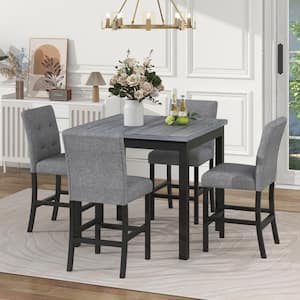 5-Piece Square Black Wood Top Counter Height Dining Table with 4 Upholstered Chairs