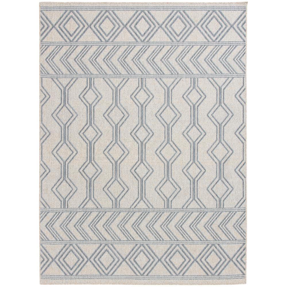 Hampton Bay Cream/Gray 5 ft. x 7 ft. Global Indoor/Outdoor Area Rug ...