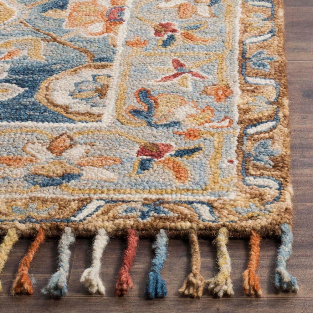 Handmade Gray Floral Tufted Wool Square Area Rug