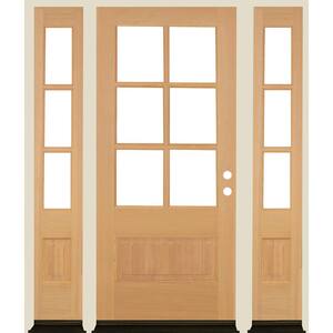 64 in. x 80 in. Farmhouse LH 3/4 Lite Clear Glass Unfinished Douglas Fir Prehung Front Door with DSL
