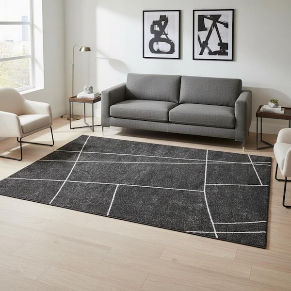 Gray 5 ft. x 8 ft. Woven Abstract Rectangle Indoor Area Rug