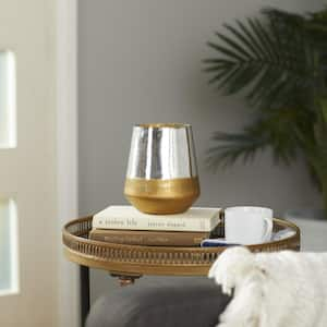 7 in. H Gold Glass Decorative Candle Lantern with Faux Mercury Glass Finish