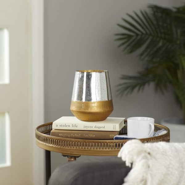 Novogratz 7 in. H Gold Glass Decorative Candle Lantern with Faux Mercury Glass Finish
