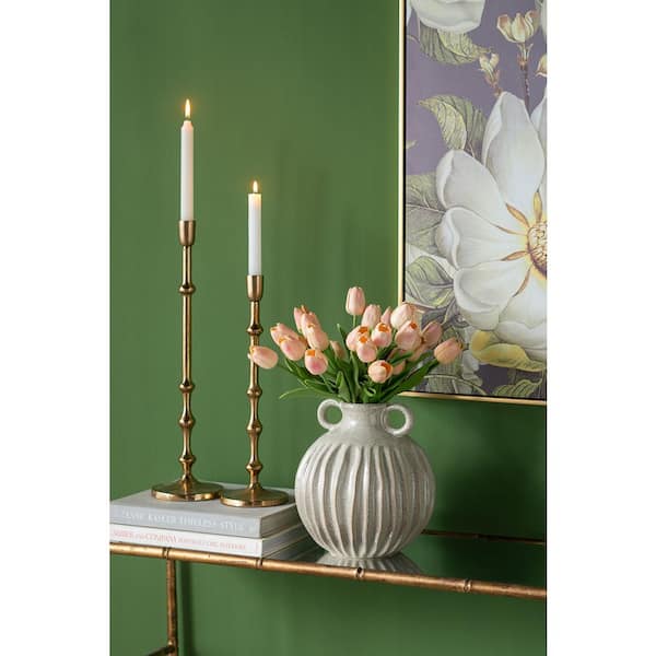 Elegant Slender Bronze Aluminum Taper Candle Holder with Delicate Bead Accents 1-Pack