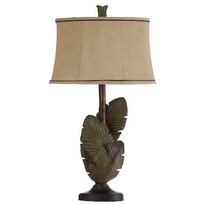 33.5 in. Wentworth Bronze and Gray Table Lamp with Beige Softback Fabric Shade
