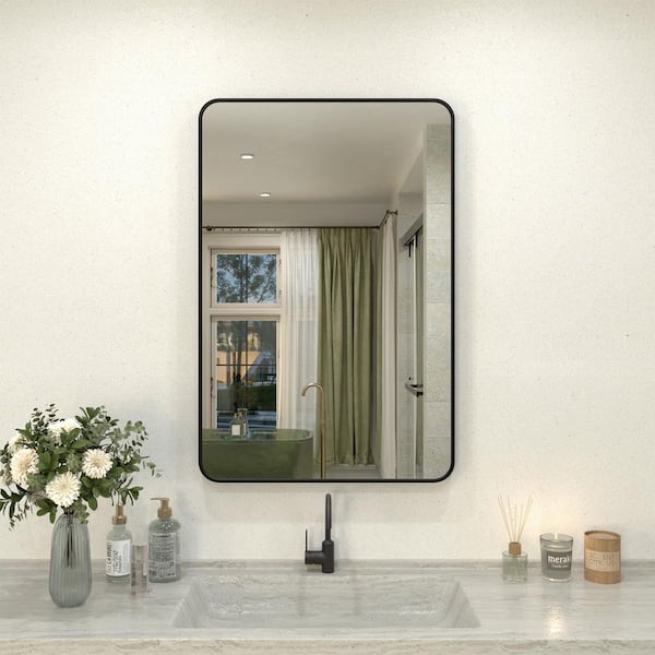 24 in. W x 36 in. H Rectangular Framed Wall Bathroom Vanity Mirror in Matte Black