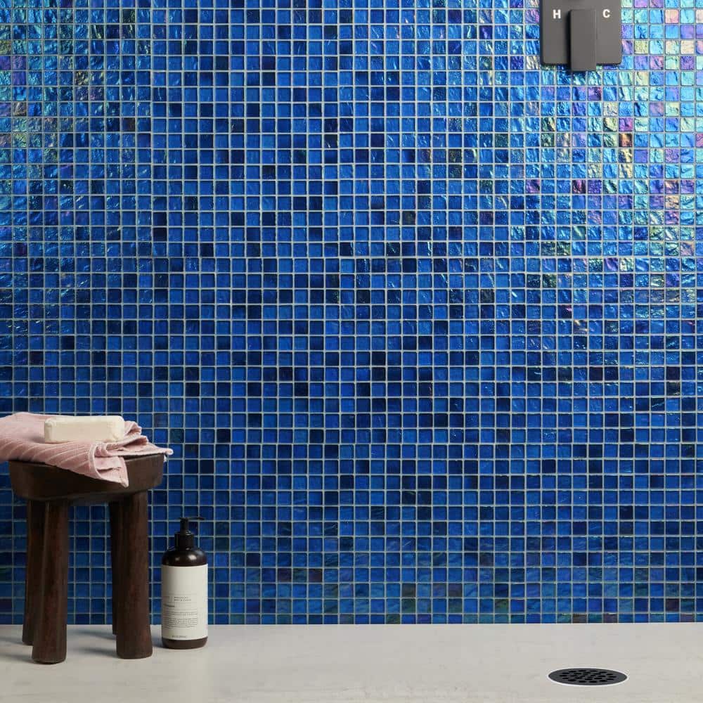 Shallows Dark Blue Polished Glass Mosaic Wall Tile