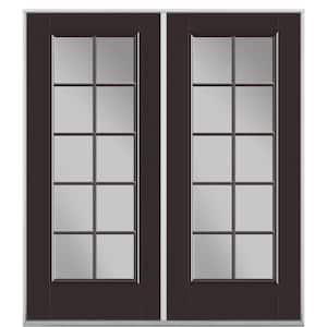 72 in. x 80 in. Willow Wood Fiberglass Prehung Right-Hand Inswing 10-Lite Clear Glass Patio Door without Brickmold