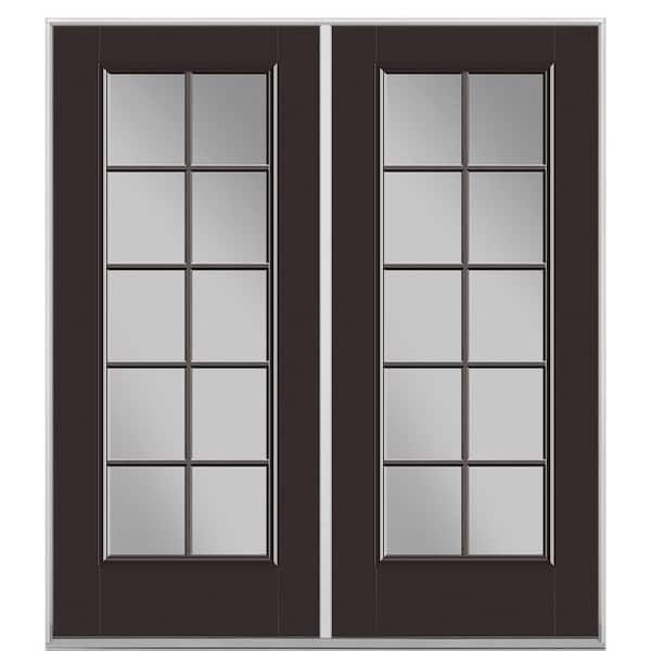 Masonite 72 in. x 80 in. Willow Wood Fiberglass Prehung Left-Hand Inswing 10-Lite Clear Glass Patio Door in Vinyl Frame