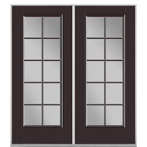 72 in. x 80 in. Willow Wood Fiberglass Prehung Right-Hand Inswing 10-Lite Clear Glass Patio Door in Vinyl Frame