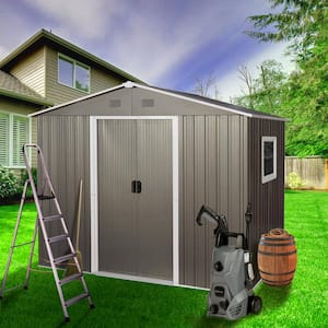 6 ft. x 8 ft. Outdoor Garden Metal Steel Waterproof Tool Shed Covers 48 sq. ft. with 2 Lockable Doors, Gray