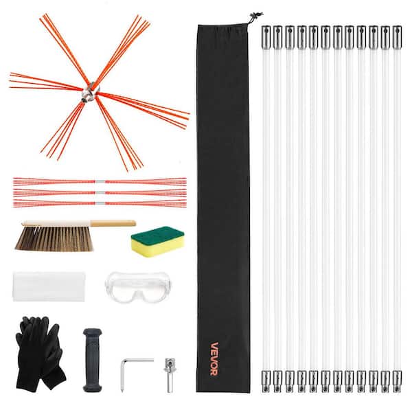 Chimney Sweep Kit, 39 ft. Maximum Extendable Length Chimney Sweep Chimneys Cleaning Kit Bristle Replacements and Goggles