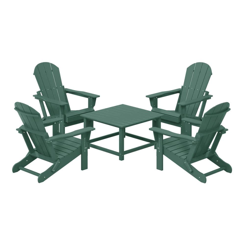 Laguna Dark Green Plastic Weather Resistant Adirondack Chair 5-Piece Outdoor Patio Conversation Set, Square Coffee Table price history on PriceWatchPro