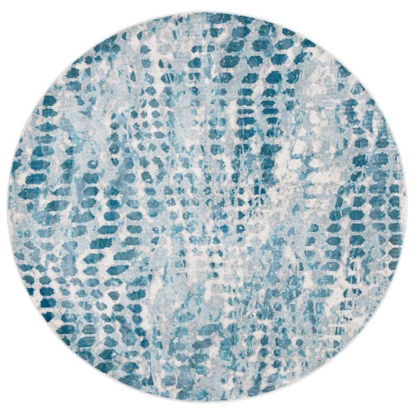 Aria 6 ft. x 6 ft. Cream/Teal Abstract Round Rug