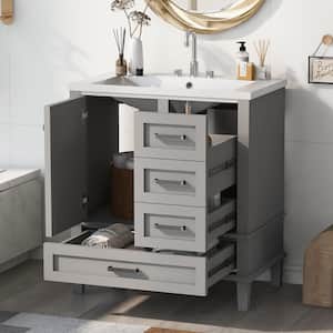 30 in. W x 18 in. D x 34 in. H Single Sink Freestanding Bath Vanity in Gray with White Resin Top