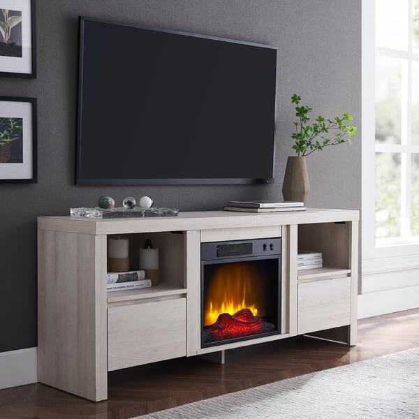 HEARTHPRO 58 in. Console Style Media Electric Fireplace, Closed Storage in White Washed Oak