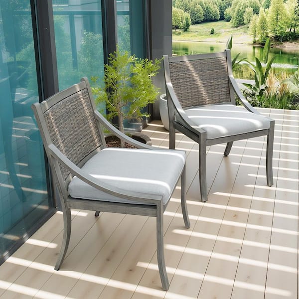Tampa Aluminum Outdoor Armless Dining Chair with Light Gray Cushion (2-Pack)