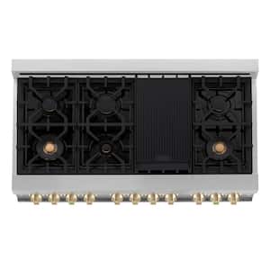 Autograph Edition 48 in. 7 Burner Double Oven Dual Fuel Range in Stainless Steel and Polished Gold