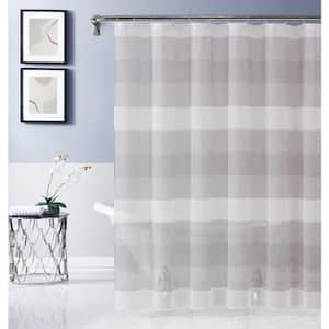 Chelsea 70 in. x 72 in. Linen Striped Shower Curtain in Silver