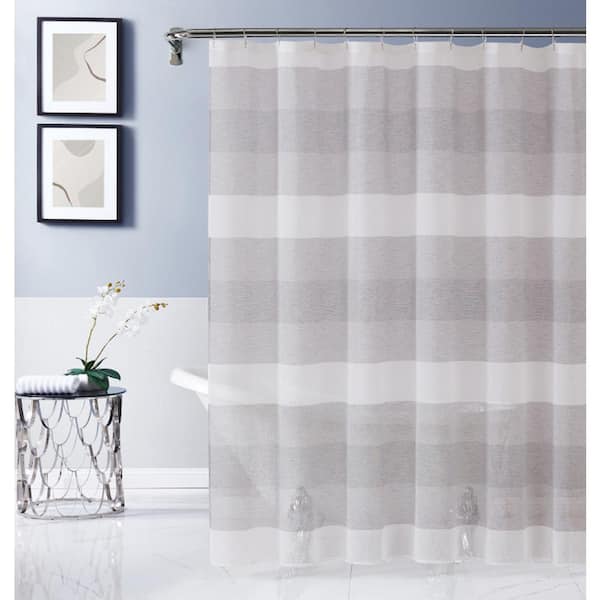 Dainty Home Chelsea 70 in. x 72 in. Linen Striped Shower Curtain in Silver