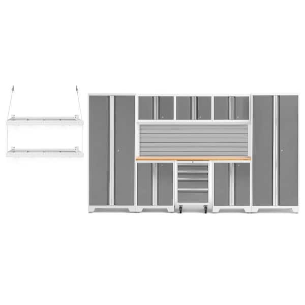 NewAge Products Bold Series 132 in. W x 76.75 in. H x 18 in. D 24-Gauge Steel Garage Cabinet Set in Platinum (9-Piece)