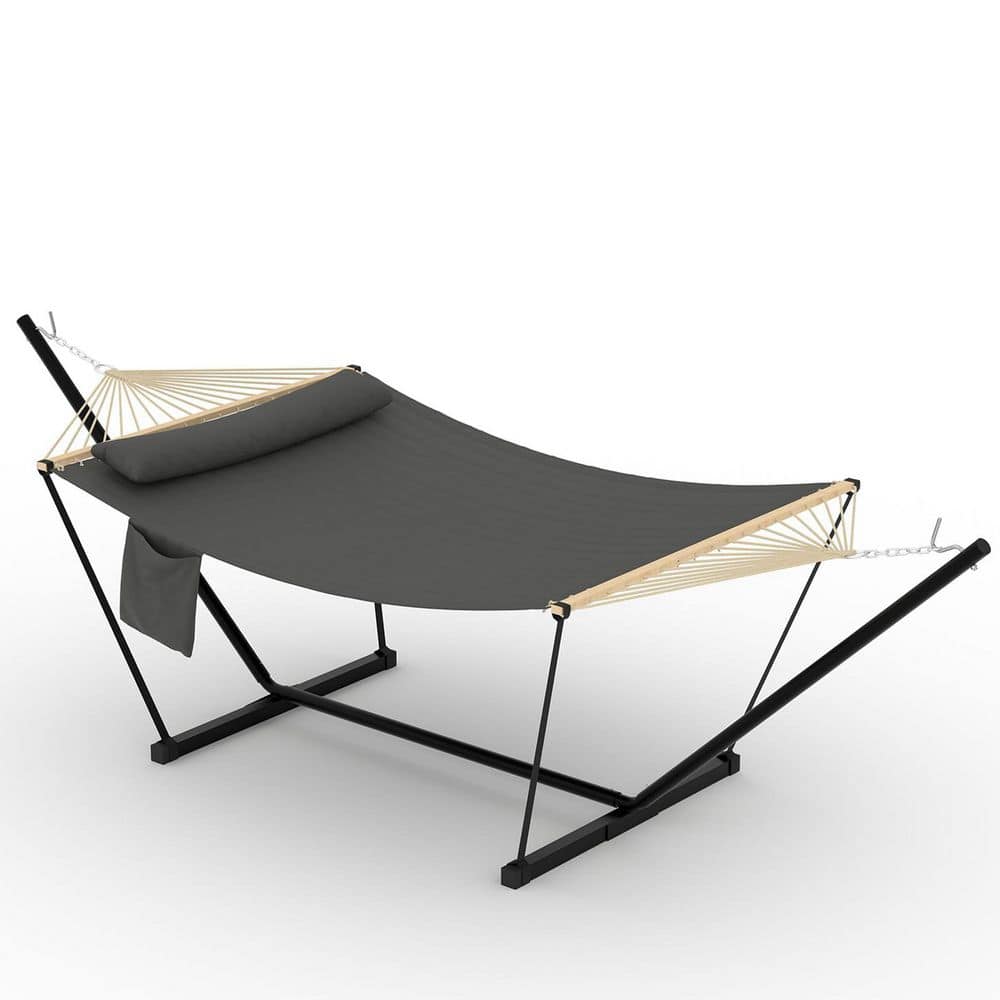 12 ft. Free Standing Double Hammock, 2-Person Hammock Bed with Spreader Bar, Stand and Pillow in Gray price history on PriceWatchPro