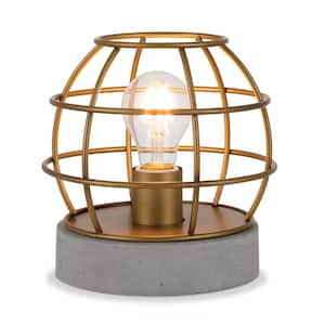 Kennet 9 in. Antique Brass Cage Table Lamp with Concrete Pedestal
