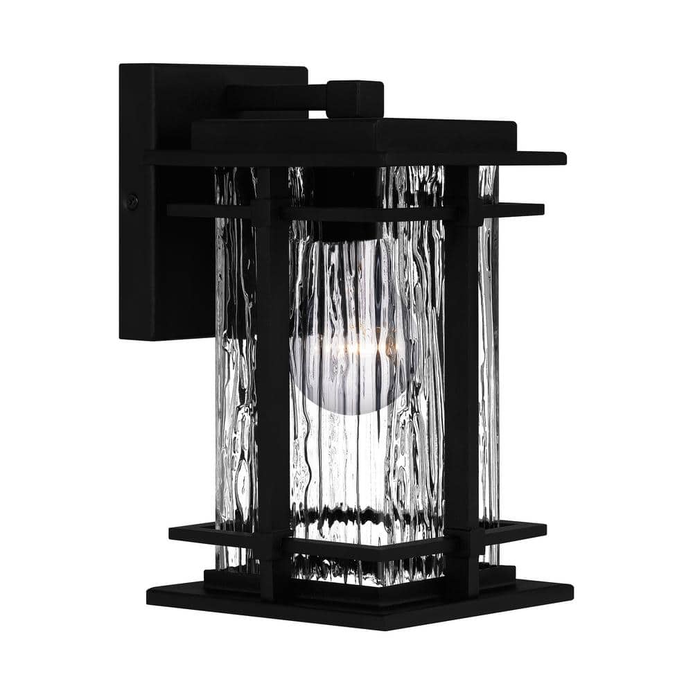 Black Aluminum Dimmable Outdoor Wall Lantern with Textured Glass