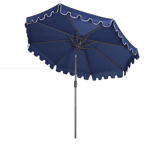 GAWEZA 9 ft. Aluminum Market Tilt Patio Umbrella in Navy with Flap