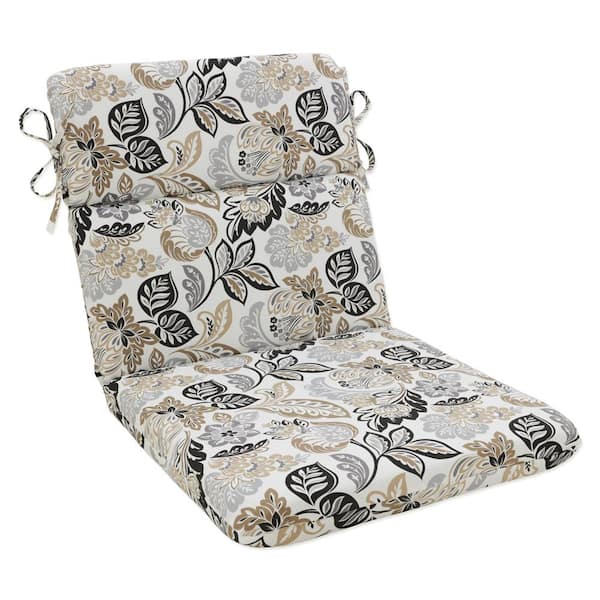 Pillow Perfect Floral Outdoor/Indoor 21 in. W x 3 in. H Deep Seat, 1-Piece Chair Cushion with Round Corners in Black/Tan Dailey
