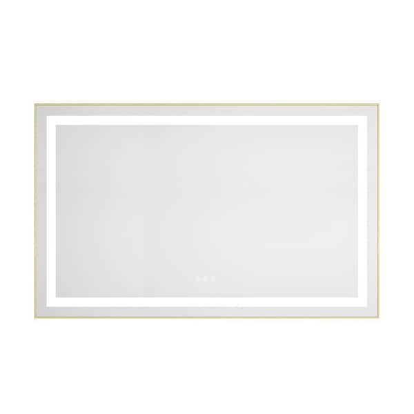 48 in. W x 30 in. H Rectangular Aluminum Framed LED Anti-Fog Wall Bathroom Vanity Mirror in Brushed Gold