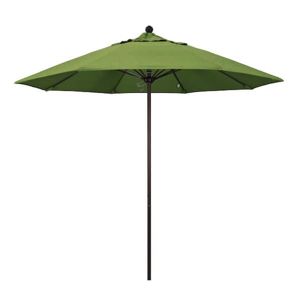 California Umbrella 9 ft. Bronze Aluminum Commercial Market Patio Umbrella with Fiberglass Ribs and Push Lift in Spectrum Cilantro Sunbrella