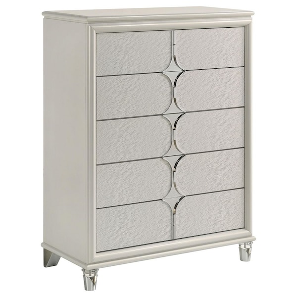 Olivia Pearl White 5-Drawer 37.5 in. Chest of Drawers