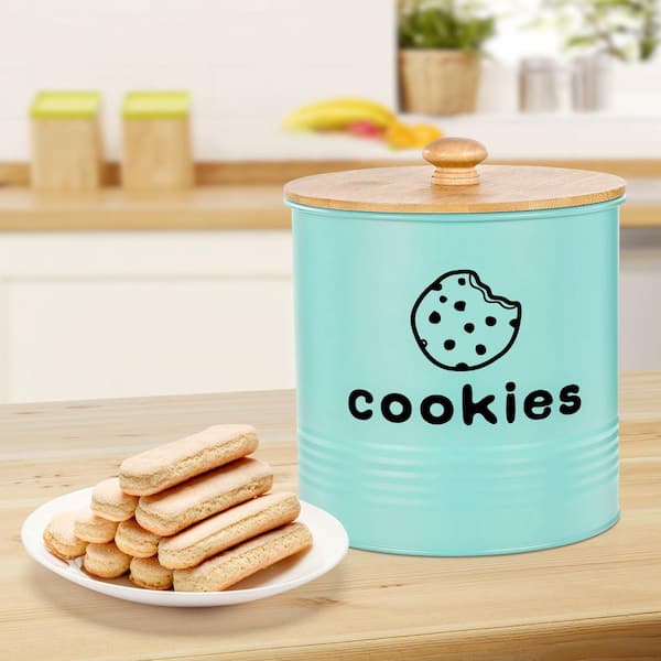 1-Piece Blue Cookie Jars with Lids Airtight, Large Cookie Tins, 1.5 gal. Cookie Jar for Kitchen Counter Decorative