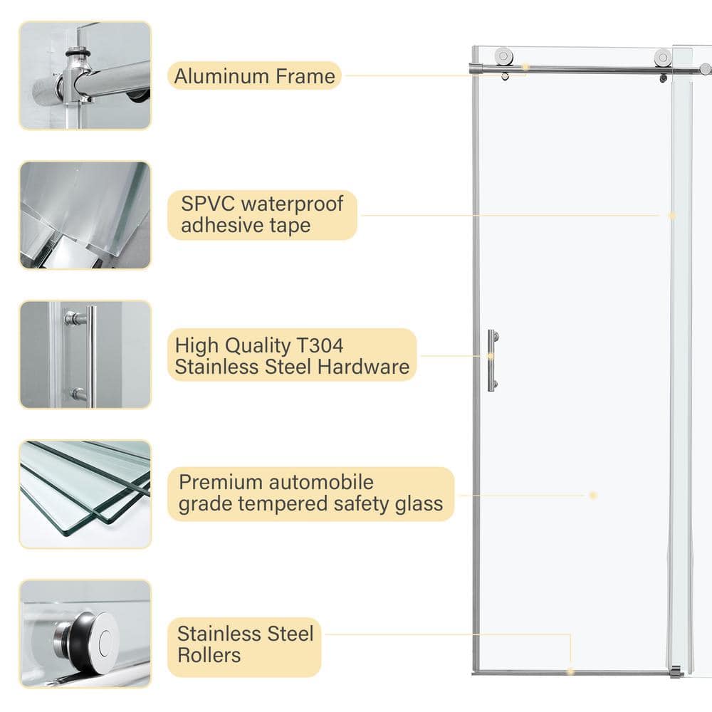 48'' Chrome Semi-Frameless Sliding Shower Door with Clear Glass