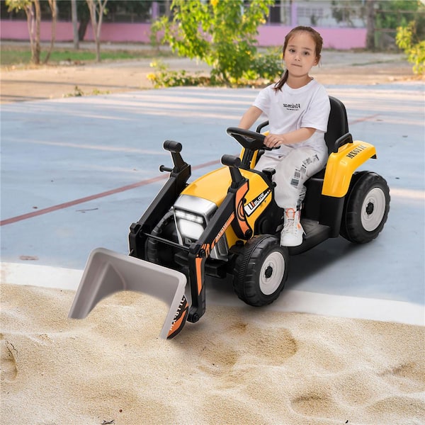 Kids Ride On Excavator Digger 12-Volt Electric Tractor RC with Digging Bucket Yellow