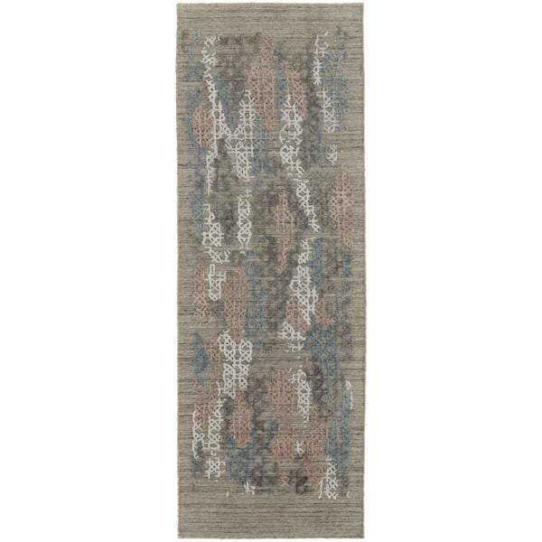 2 ft. x 8 ft. Pink, Blue Abstract Runner Rug
