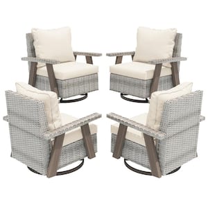 Wicker Swivel Outdoor Rocking Chair Lounge Chair with Ergonomic Armrests and Thick Fade-Resistant Cushions (4-pack)