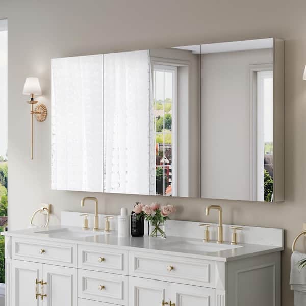 72 in. W x 36 in. H Rectangular Chrome Aluminum Medicine Cabinet with Mirror