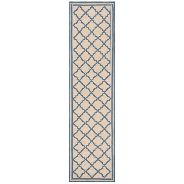 SAFAVIEH Linden Cream/Blue 2 ft. x 8 ft. Border Geometric Trellis Runner Rug
