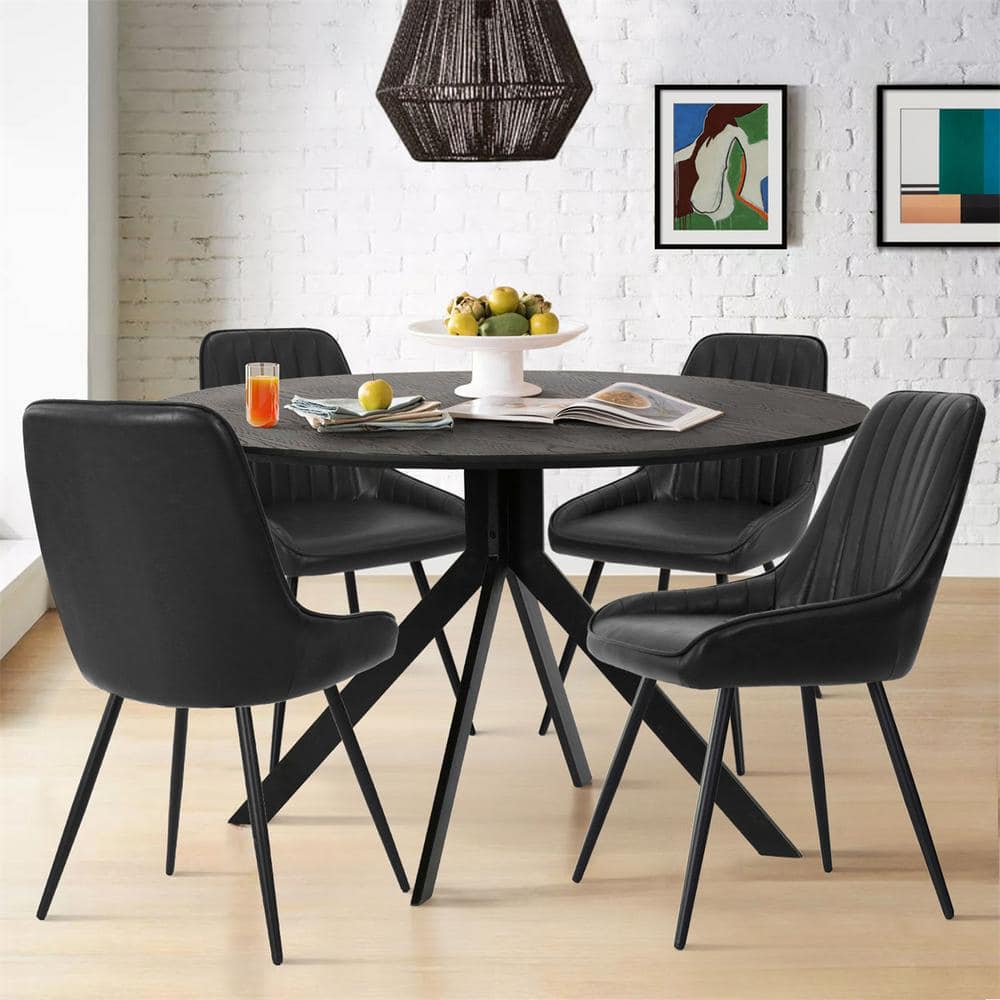 Boston Black Faux Leather Upholstered Side Chair Set with Metal Legs
