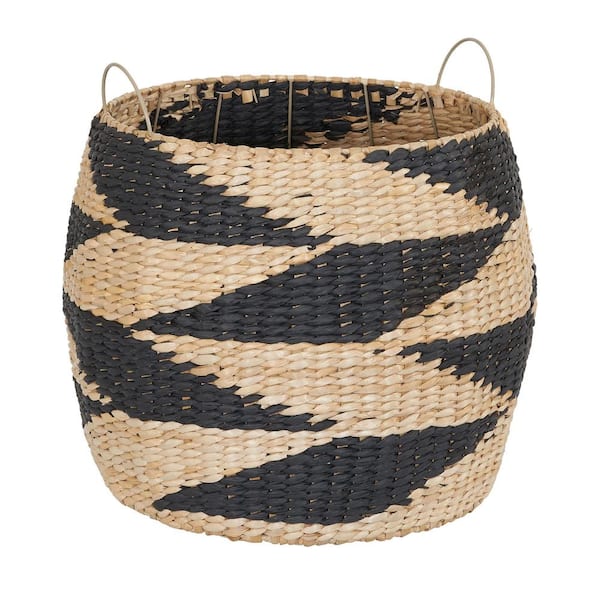 HOUSEHOLD ESSENTIALS Black and Natural Large Woven Basket