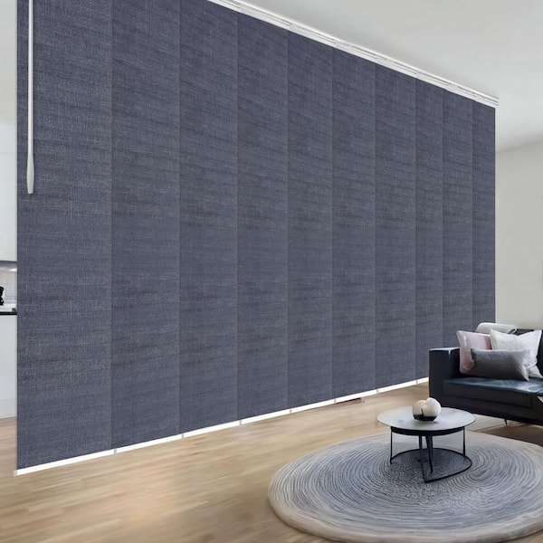 EMOH Midnight Blue 120 in. - 218 in. W x 116 in. L Adjustable 10-Panel White Double Rail Panel Track with 23.5 in. Slates