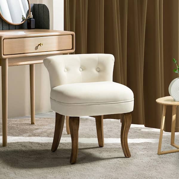 JAYDEN CREATION Nila Ivory Vanity Velvet Upholstered Stool with Solid Wooden Legs 20 in. W x 20.7 in. D x 25.7 in. H