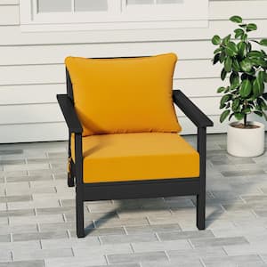 Birchwood Outdoor Patio Deep Seating HDPE Plastic Lounge Chair in Black with Yellow Cushions