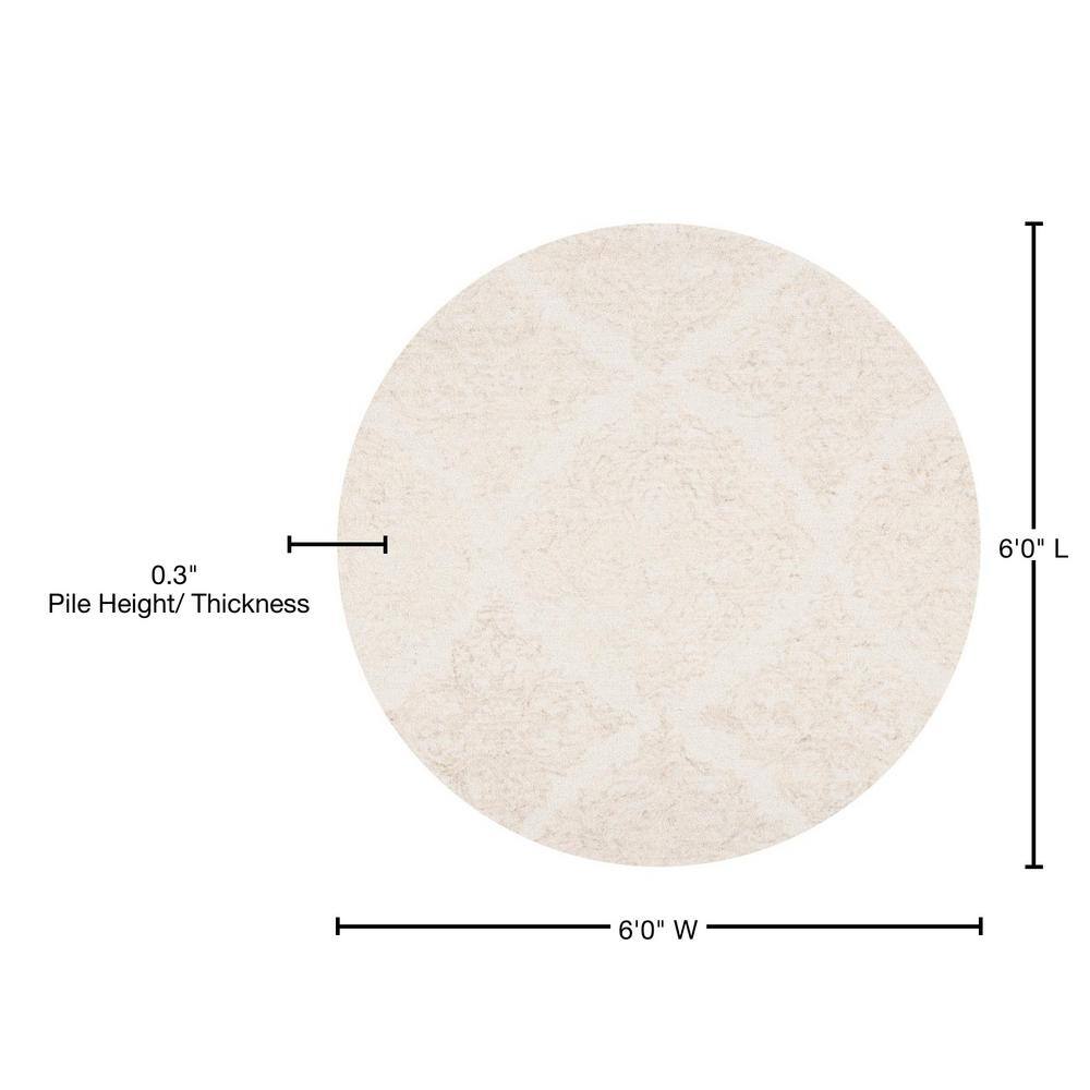 Ivory Beige 6' Round Handmade Wool Tufted Rug